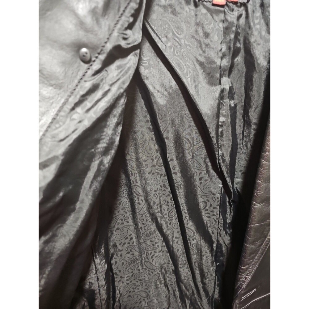 Vtg G-III Double Breasted Black Leather Full Length Trench Coat Women's L 80s 90 - Picture 5 of 6